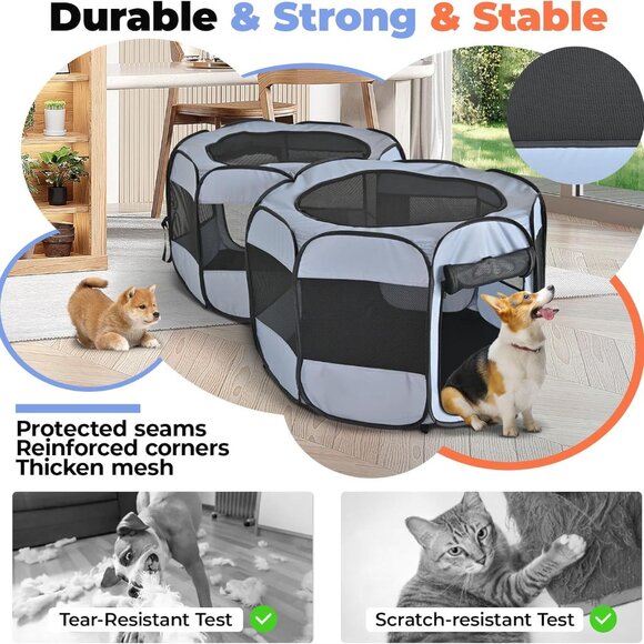 Foldable Indoor Outdoor Pop Up Playpen for Dogs & Cats - Easy Setup & Transport - Picture 3 of 9